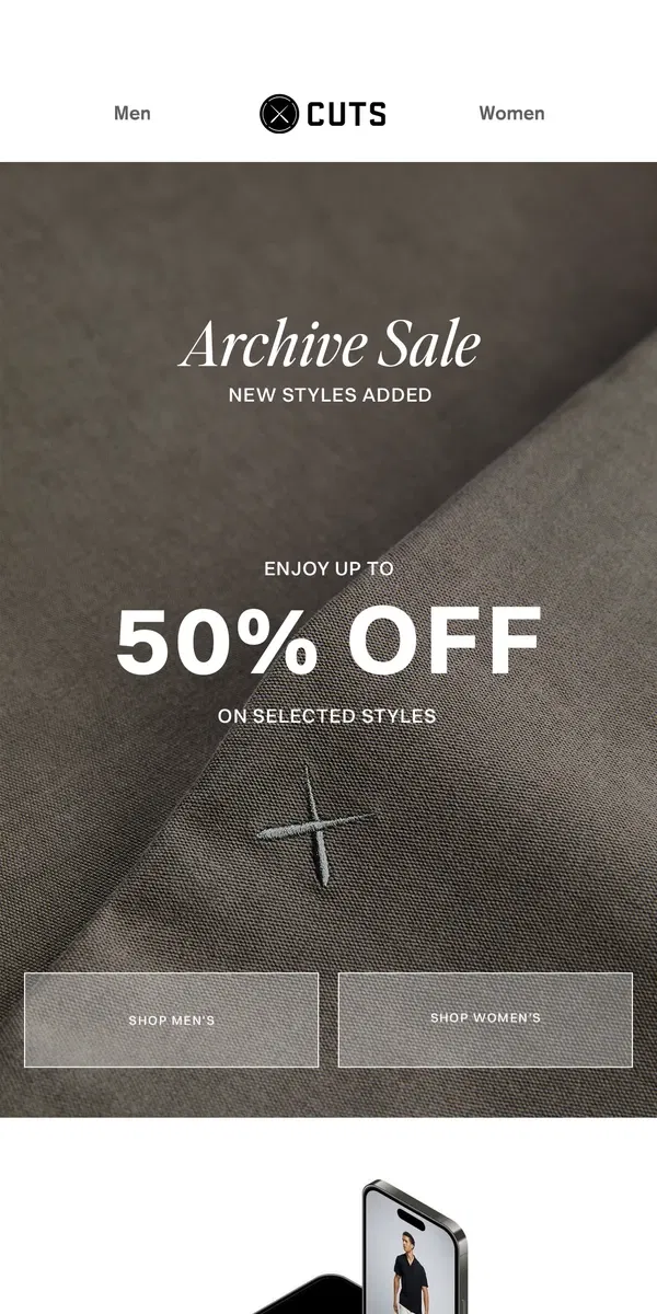 Email from Cuts. New Styles Added: Up to 50% Off