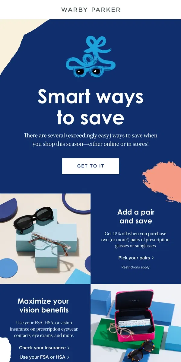 Email from Warby Parker. A guide to saving this season