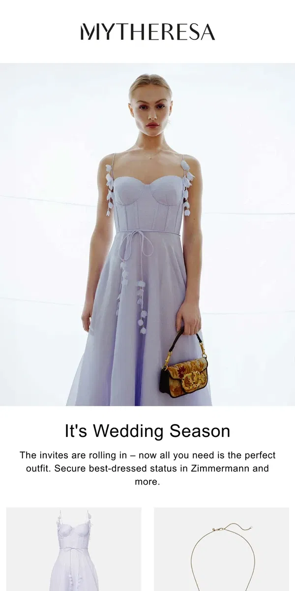 Email from Mytheresa. Your guide to the best-dressed wedding guest