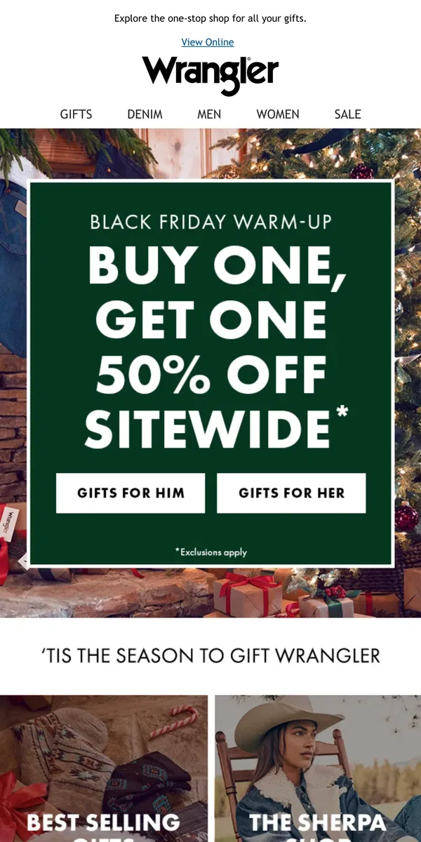 Email from Wrangler. 🔔 Starts now: Buy one, get one 50% off