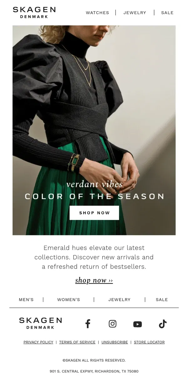 Email from Skagen. fresh arrivals: the emerald editions.