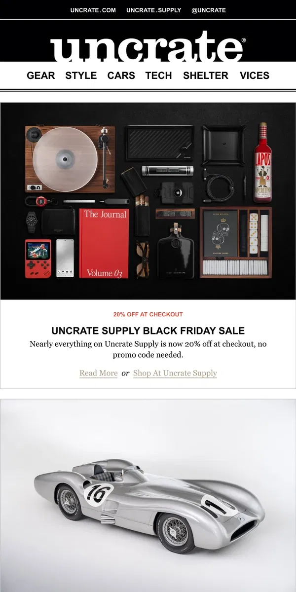 Email from Uncrate. Uncrate Supply Black Friday Sale & more