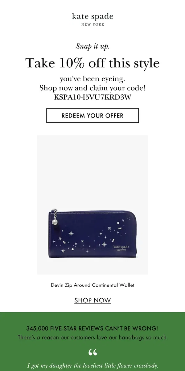 Email from Kate Spade. Your shopping bag is waiting