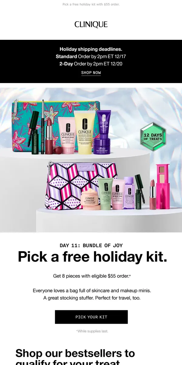 Email from Clinique. Day 11 treat is YOUR PICK 🎁