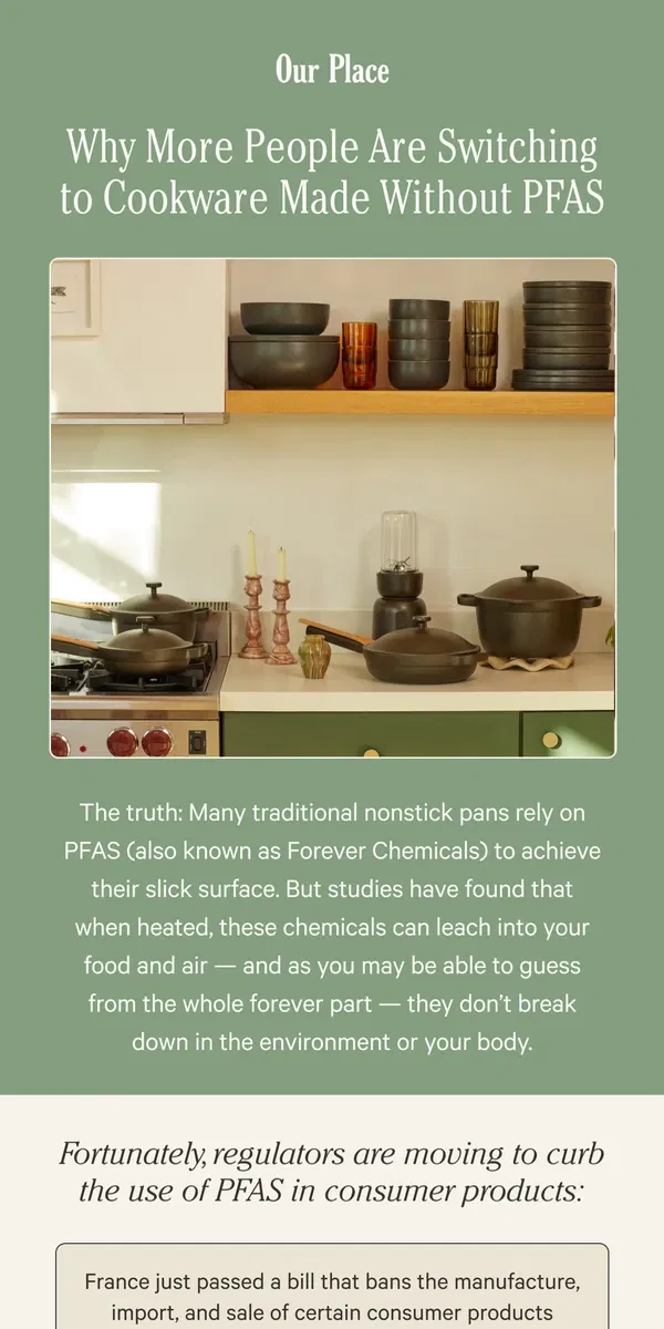 Email from Our Place. The Truth about PFAS 🔍