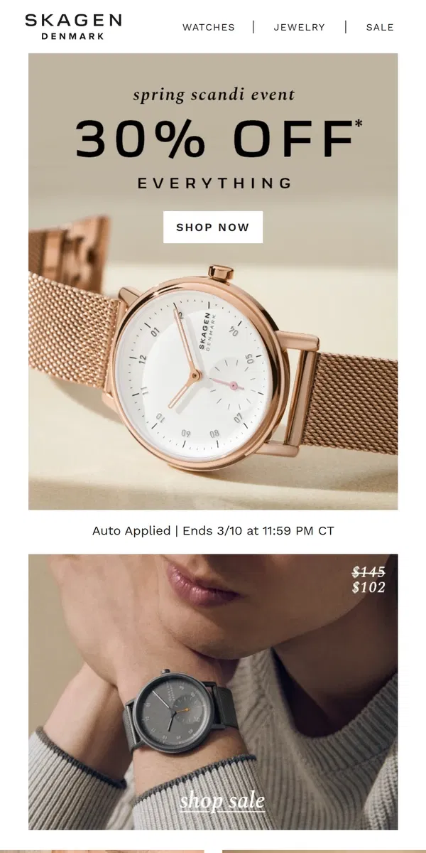 Email from Skagen. live in the moment like the danes: