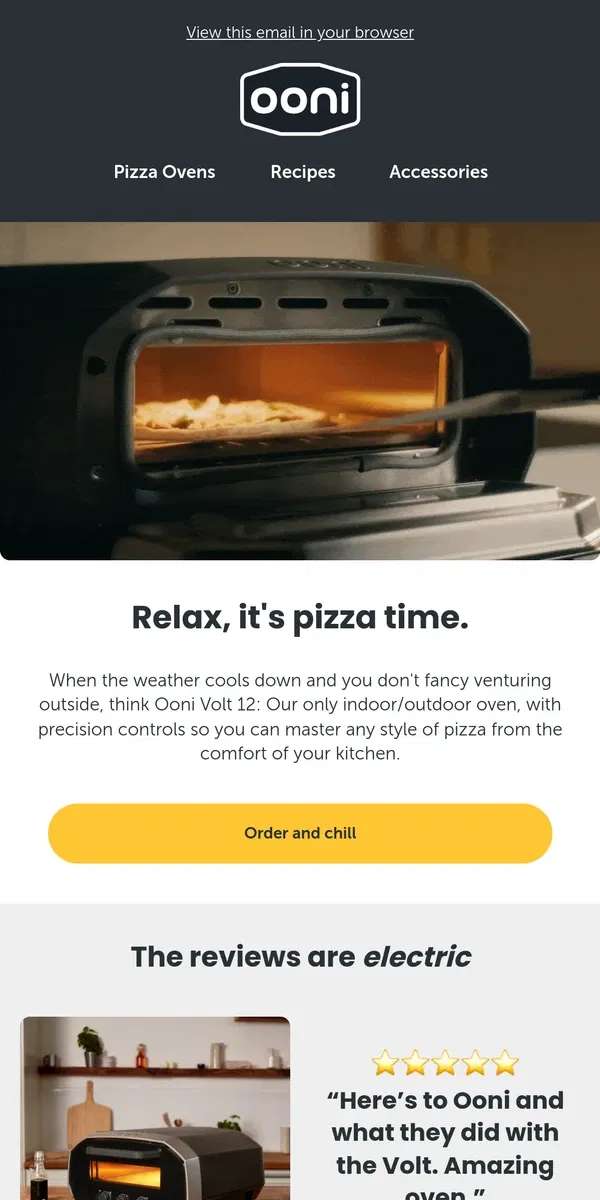 Email from Ooni. Plug in pizza