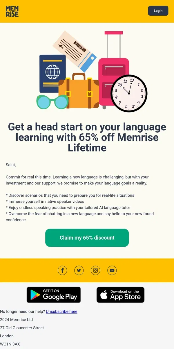 Email from Memrise. Commit to learning a language - 65% off Memrise Lifetime (48 hours only)