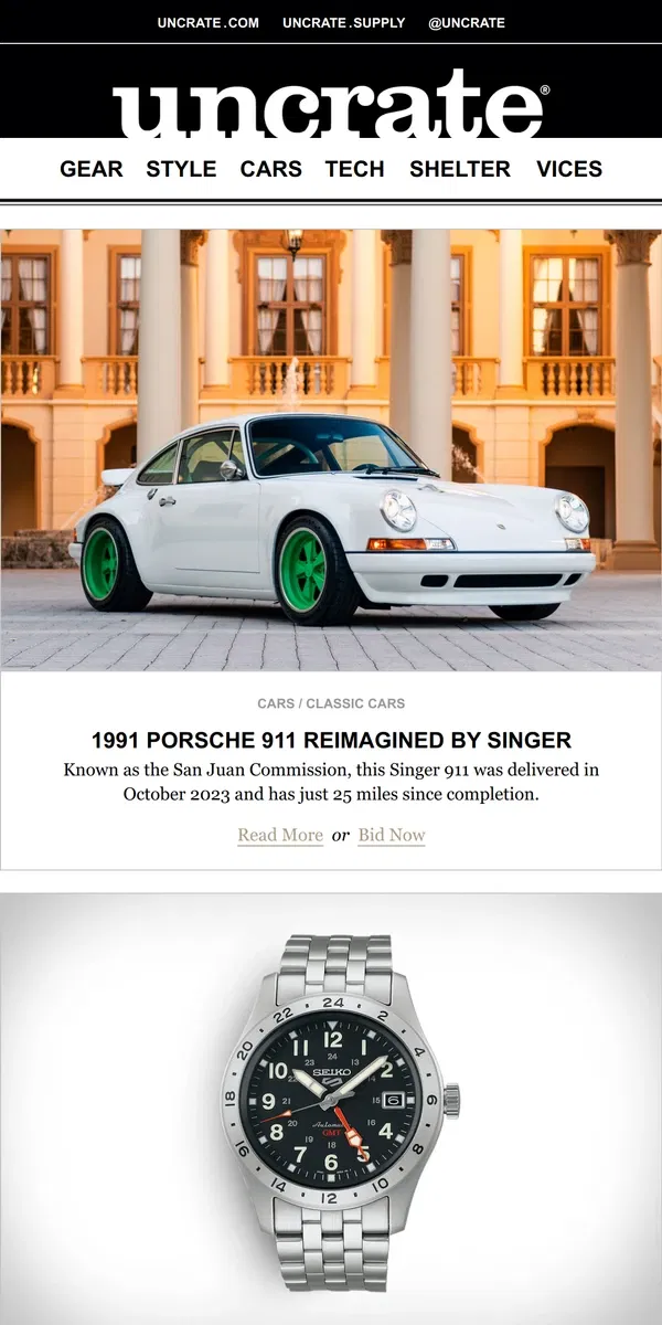 Email from Uncrate. 1991 Porsche 911 Reimagined by Singer & more