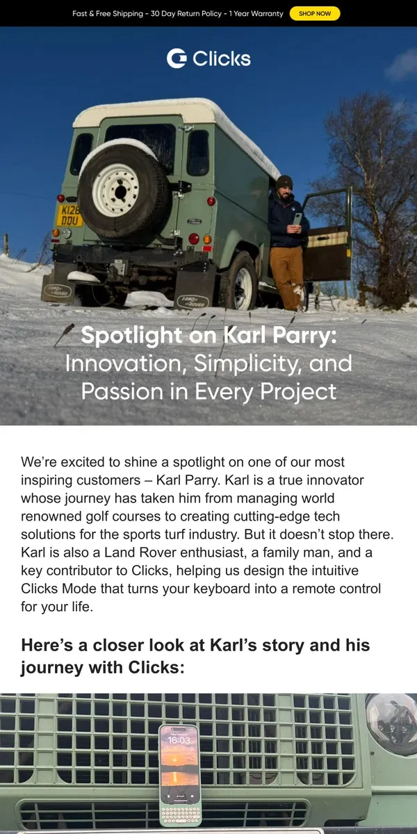 Email from Clicks. Meet Karl Parry and his one-of-a-kind Heritage Edition Clicks Keyboard