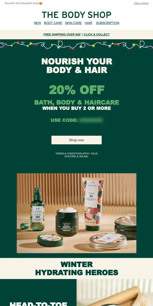 Email from The Body Shop. Enjoy 20% Off Bath, Body & Haircare