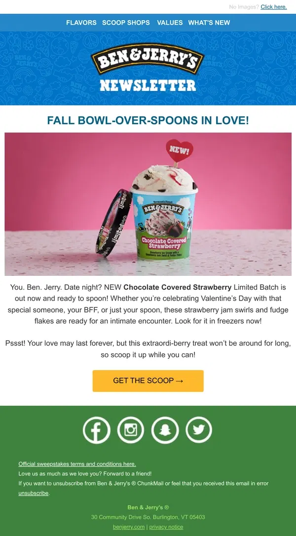 Email from Ben & Jerry's. 💘 NEW Flavor Out Now! 💘