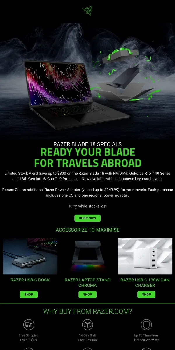 Email from Razer. 💻The Razer Blade 18: Now Back in Stock!