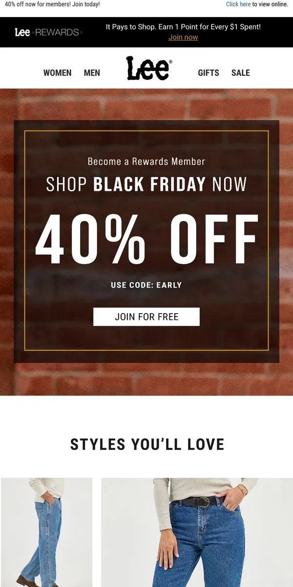 Email from Lee. Unlock your Early Black Friday