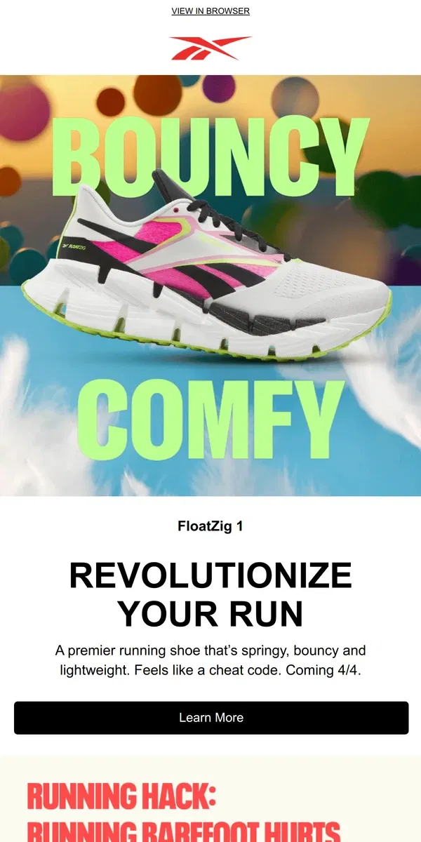 Email from Reebok. The first-ever FloatZig 1