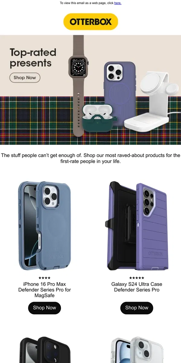 Email from OtterBox. Top-rated products: Gifts everyone agrees on