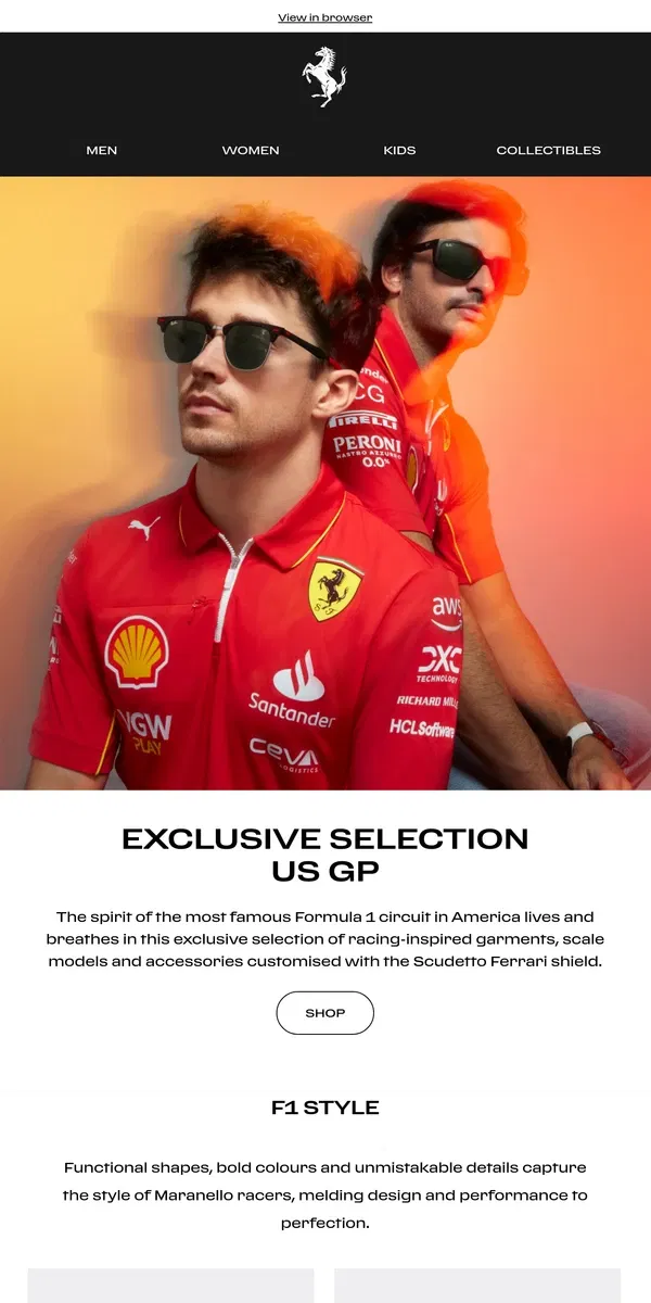 Email from Ferrari. In anticipation of the US Grand Prix in Austin