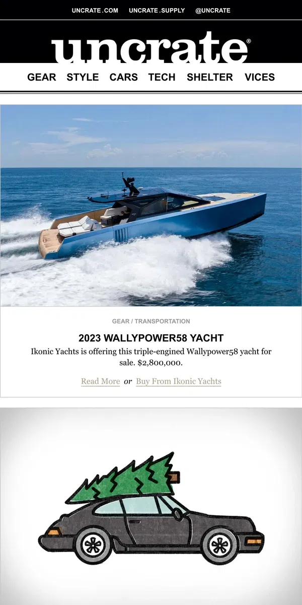 Email from Uncrate. 2023 Wallypower58 Yacht & more