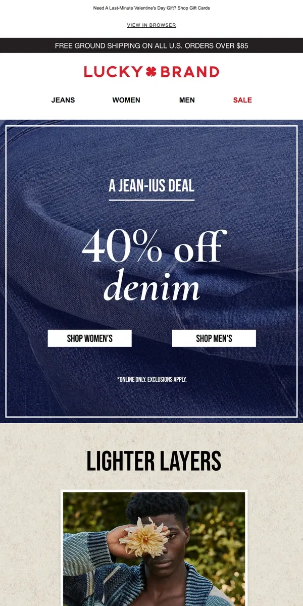 Email from Lucky Brand. Time For A Denim Delivery 👖 40% Off