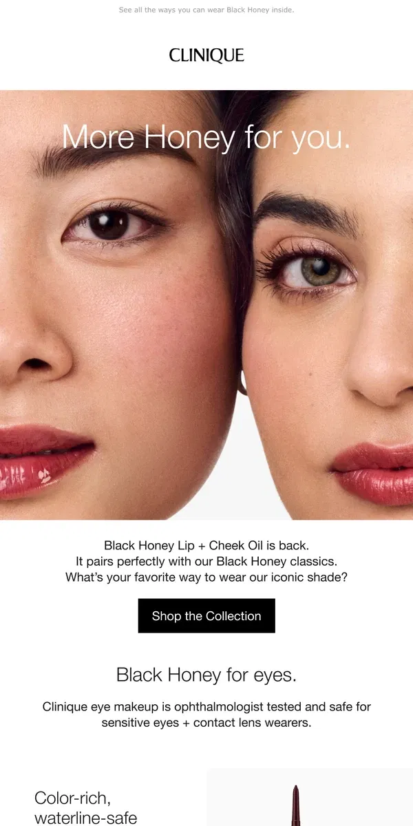 Email from Clinique. This Lip + Cheek Oil is 😘  Only in Black Honey.