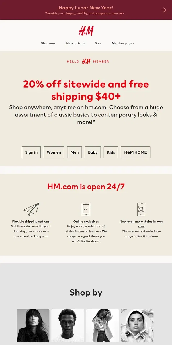 Email from H&M. New deal drop: 20% off online!