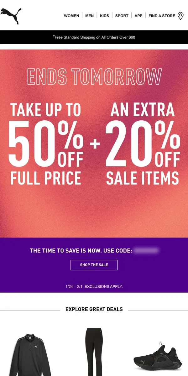 Email from Puma. Hurry, This Sale Ends Tomorrow