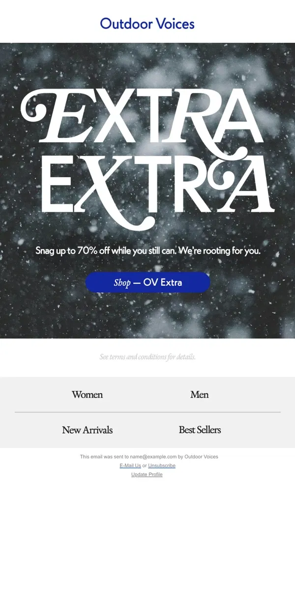 Email from Outdoor Voices. Think Fast: OV Extra ends tonight.