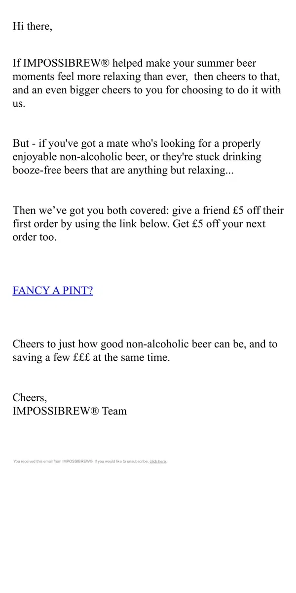 Email from IMPOSSIBREW. Free beer for you, free beer for a mate.