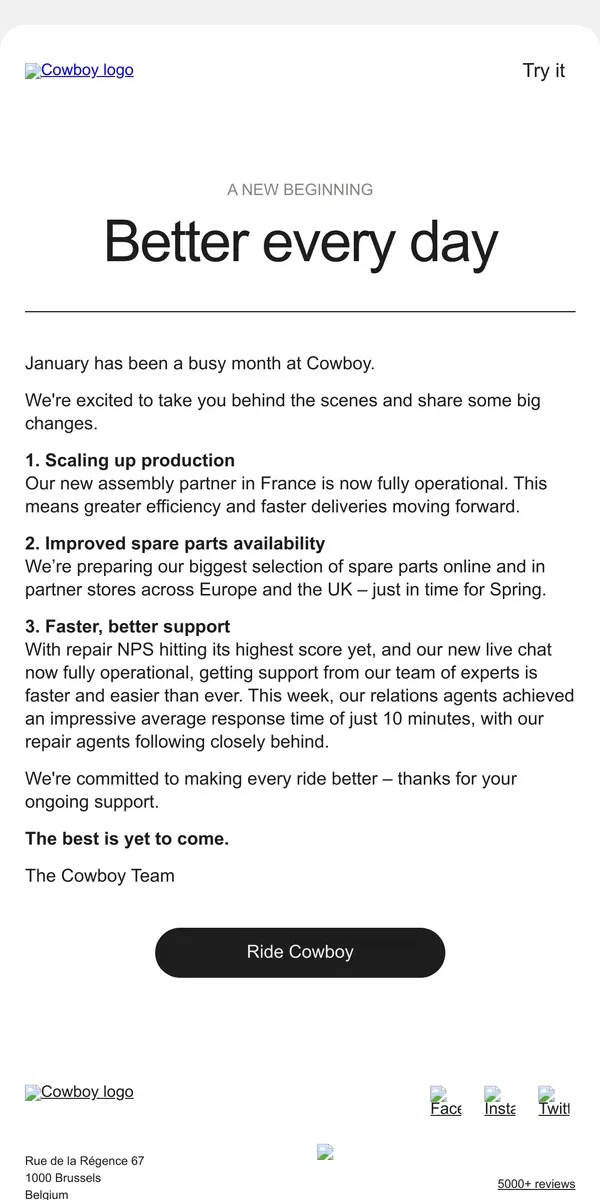 Email from Cowboy. Fresh off the line