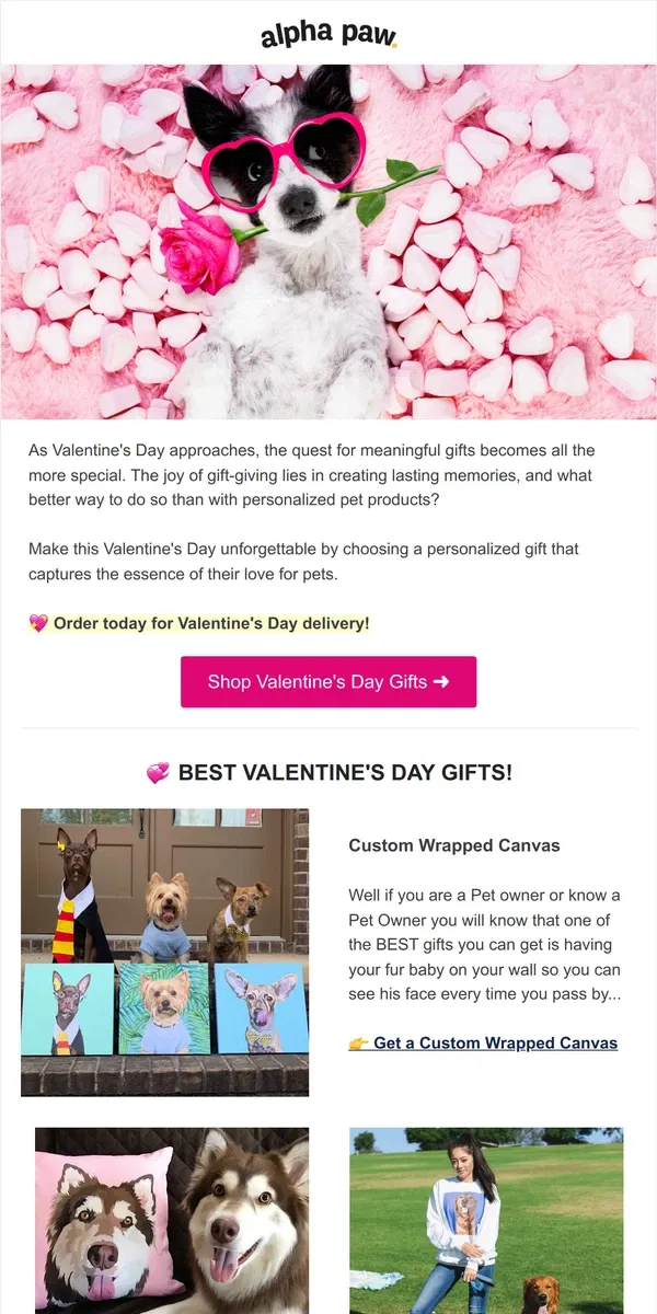 Email from Alpha Paw. Order Now for Valentine's Day Delivery 💞