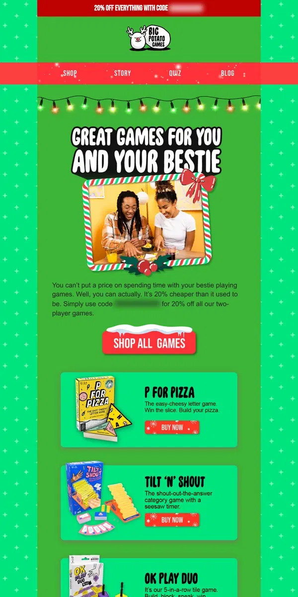 Email from Big Potato Games. 20% off 2-player games