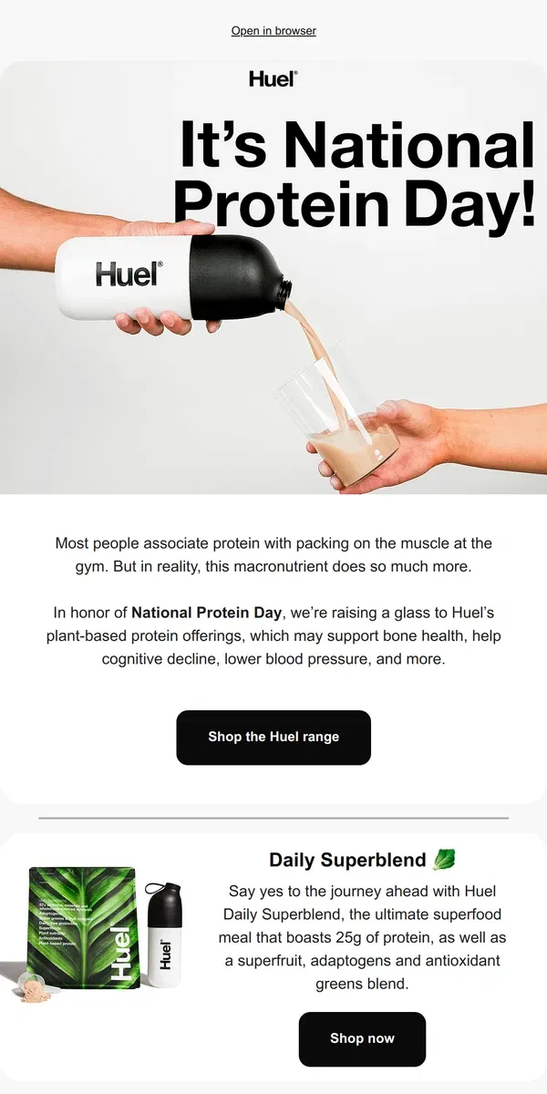 Email from Huel. Let’s talk protein