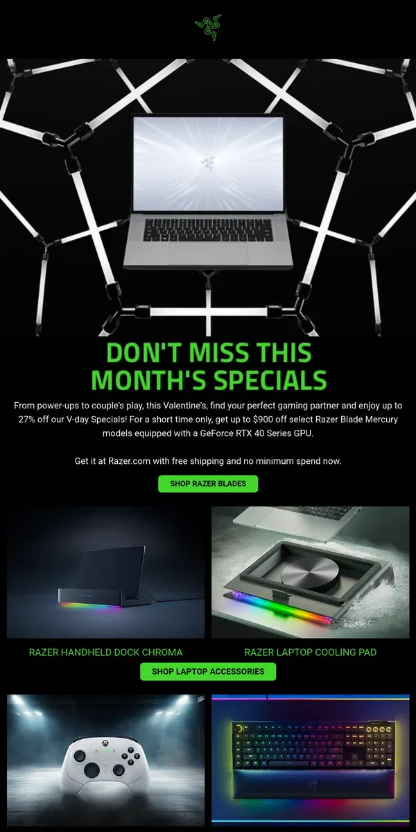 Email from Razer. 👀Our Top Feb Specials At a Glance