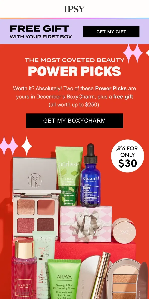 Email from BoxyCharm by IPSY. EXCLUSIVE Free Gift + Holiday's Most Coveted Beauty ✨