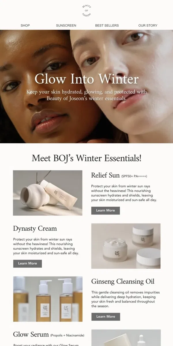 Email from Beauty of Joseon. Glow Through Winter with BOJ’s Best Picks 🌟