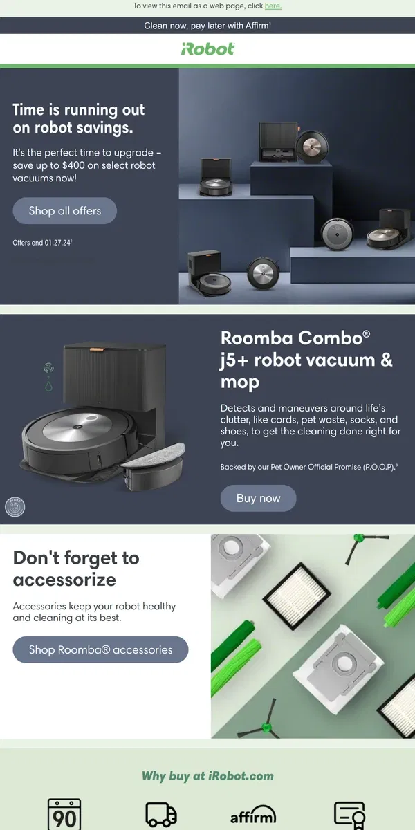 Email from iRobot. Upgrade your clean for less.