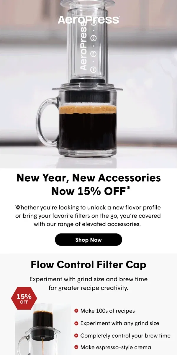 Email from AeroPress. 15% OFF Our Top Accessories 💥