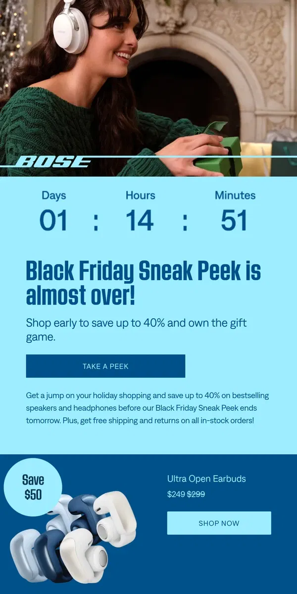 Email from Bose. Get up to 40% off before our Sneak Peek ends!