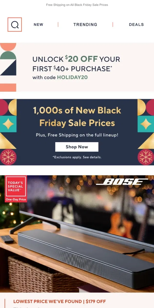 Email from QVC. Bose Deal + 1,000s of Doorbusters