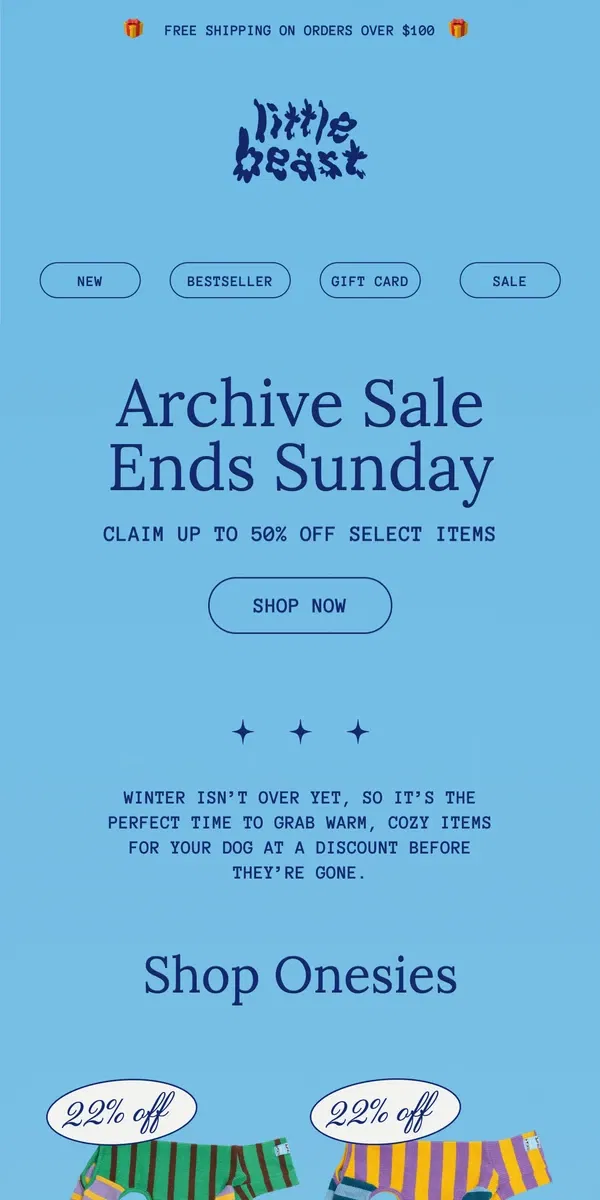 Email from Little Beast. Archive Sale Ends Sunday!