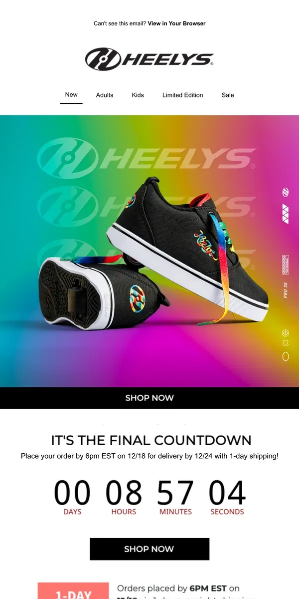 Email from Heelys. ⚠️ Final Hours To Get Your Gifts On Time!