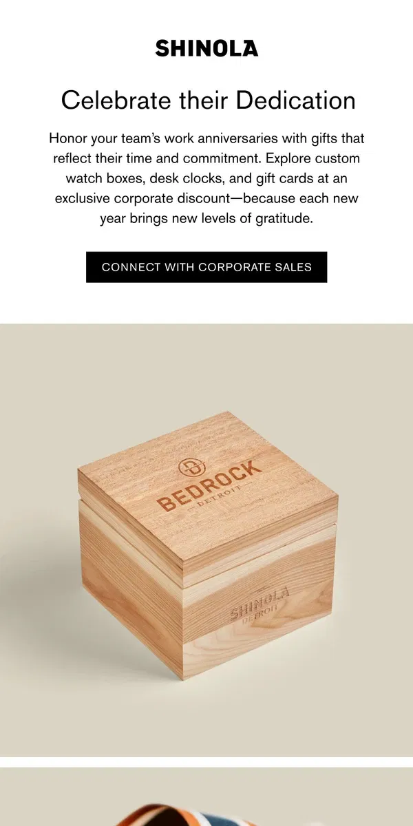 Email from Shinola Detroit. Corporate Gifts That Reflect Their Time