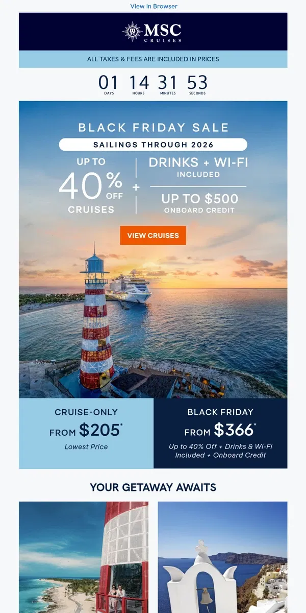 Email from MSC Cruises. 2 Days Only! Black Friday Sale Extended