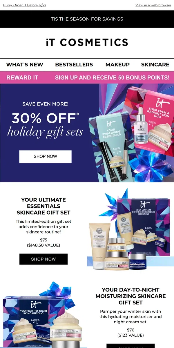 Email from IT Cosmetics. Take 30% OFF Holiday Gifts ☃️