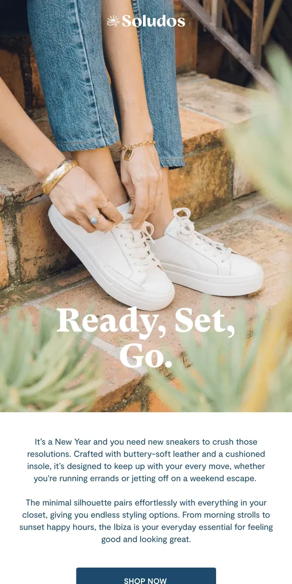 Email from Soludos. New Year, New Goals, New Sneakers