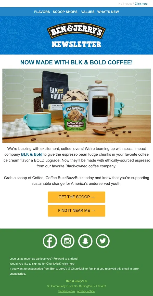 Email from Ben & Jerry's. ☕️ Big news brewing…