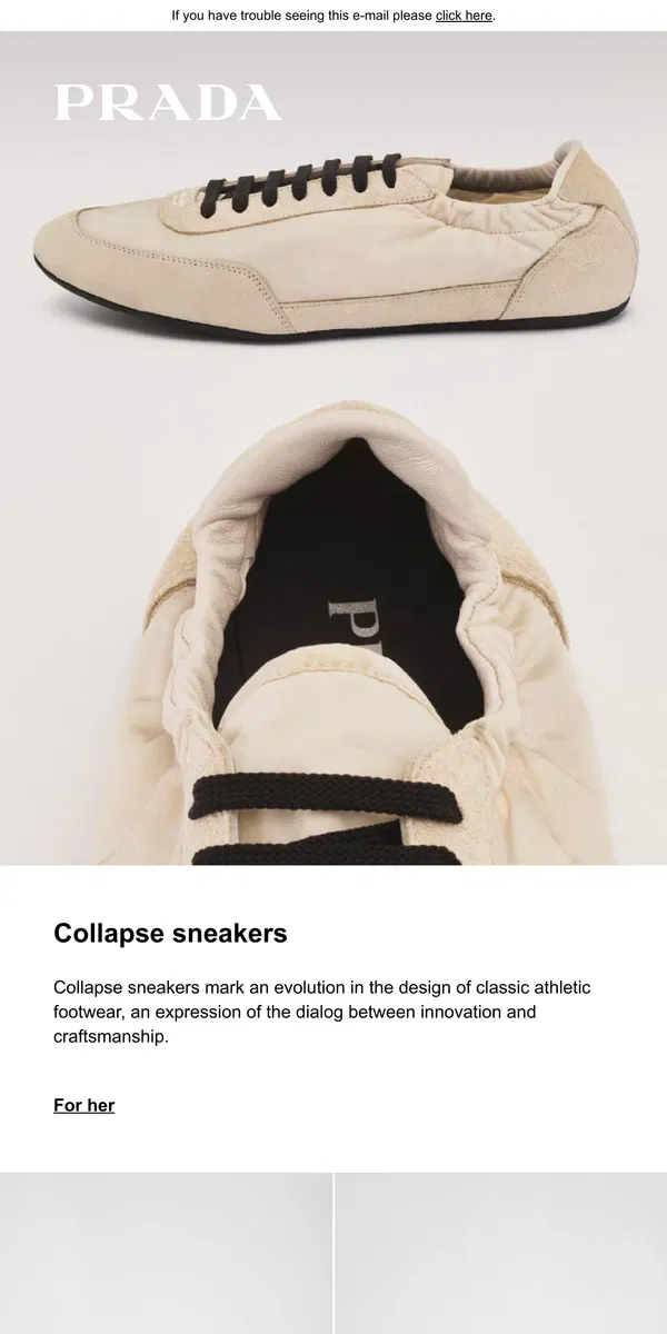 Email from Prada. Collapse sneakers