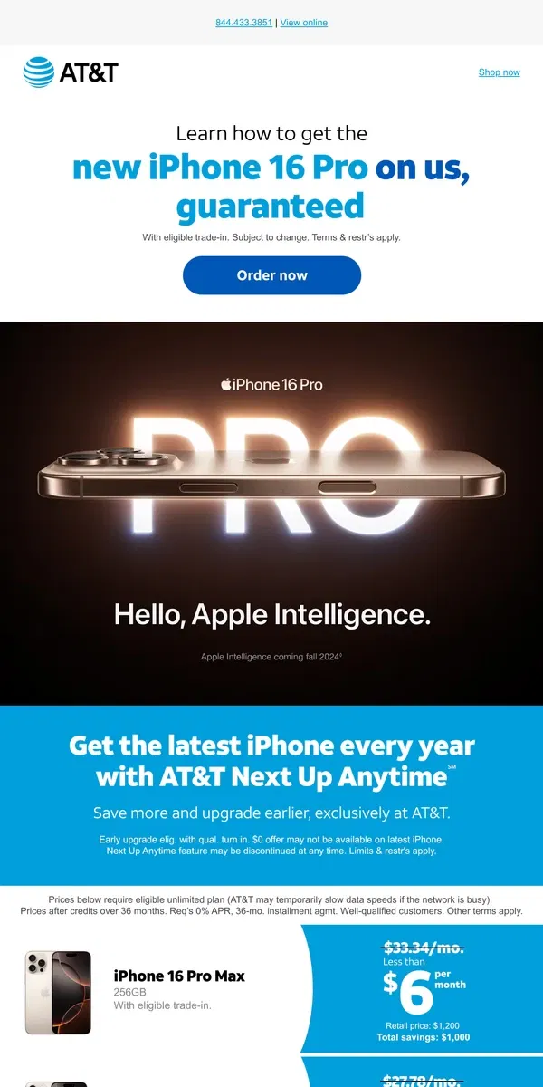 Email from AT&T. No tricks - iPhone 16 Pro is on us