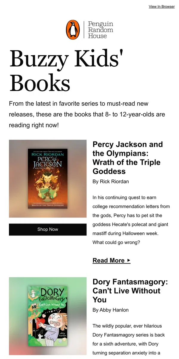 Email from Penguin Random House. Popular Middle Grade & Chapter Books Kids Will Love