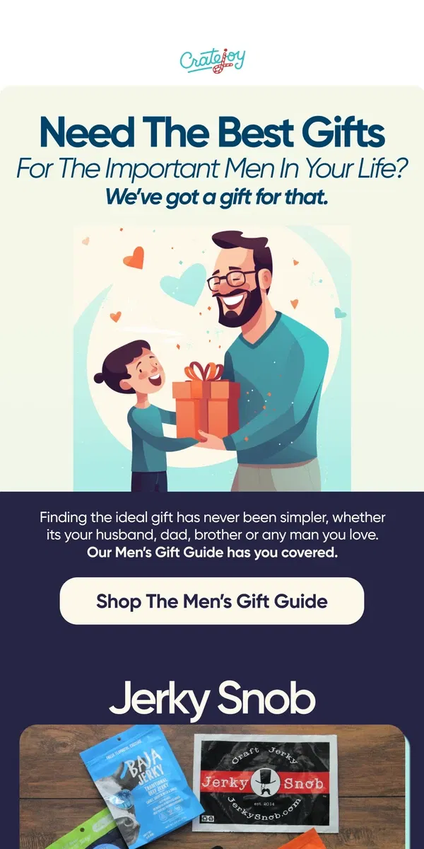 Email from Cratejoy. Men’s Gifting Made Easy!